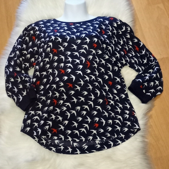 Anthropologie Maeve Bird Navy Printed Top - Picture 8 of 11
